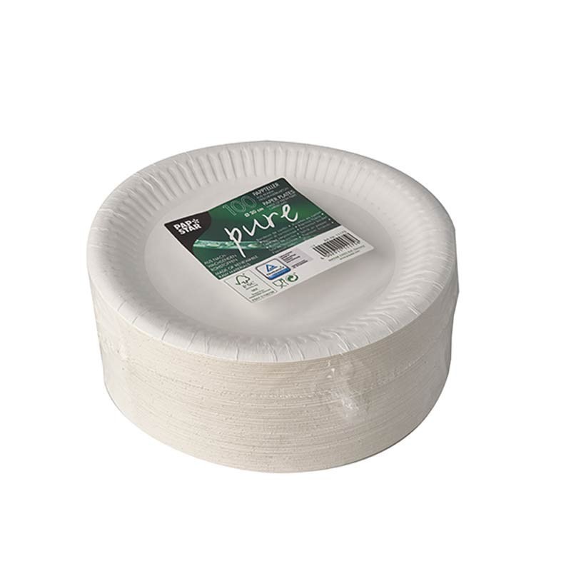 ▷ 100 Platos, cartón biodegradable gama Pure redondo Ø 20 cm blanco