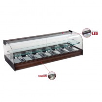 Vitrina caliente recta 6 cubetas y estante calor seco 1160 ancho SC-6ER