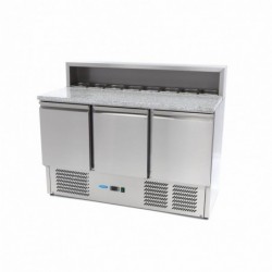 Mesa refrigerada de preparación 137 cm 3 puertas para 8 x 1/6 gn con tapa de acero inoxidable