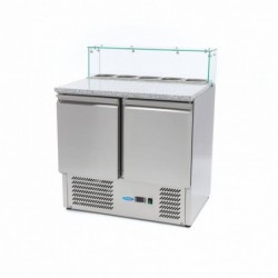 Mesa refrigerada de preparación 90 cm 2 puertas para 5 x 1/6 gn con tapa de cristal