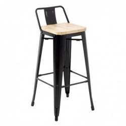 Taburetes Altos con Respaldo y Asiento de Madera Negro Bolero Bistro 4 unidades FB623