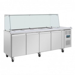 Saladette refrigerada GN 1/1 con ruedas 4 puertas y pantalla protectora U-Serie Polar UA019