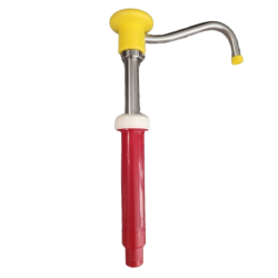 Bomba con mando botón amarillo adaptable 20cc/ml tubo bomba inox caño curvo inox y pie de succión. Hovicon CON-BK AMARILLO