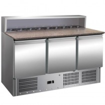 Mesa de preparación refrigerada GN 1/1 fondo 700 encimera granito 3 puertas PS903