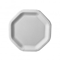 50 Platos, cartón biodegradable gama Pure octagonal 23,5 cm x 23,5 cm blanco