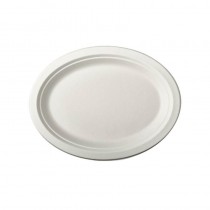 12 Platos de caña de azúcar biodegradable gama Pure oval 26 cm x 20 cm x 2 cm blanco