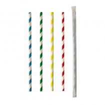 100 Cañitas de papel biodegradable gama Pure Ø 6 mm · 20 cm colores surtidos Stripes envuelto individualmente