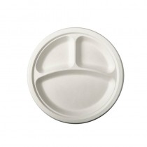 12 Platos de caña de azúcar biodegradable gama Pure 3 compartimentos Ø 23 cm · 2 cm blanco