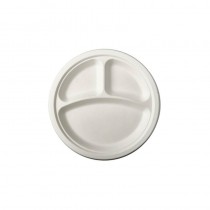 50 Platos de caña de azúcar biodegradable gama Pure 3 compartimentos Ø 23 cm · 2 cm blanco
