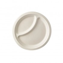 50 Platos de caña de azúcar biodegradable gama Pure 2 compartimentos Ø 23 cm · 2 cm blanco
