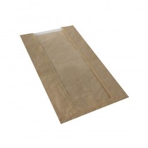 1000 Bolsas de pan plegables, con ventana de PLA biodegradable gama Pure 38 cm x 20 cm x 9 cm marrón